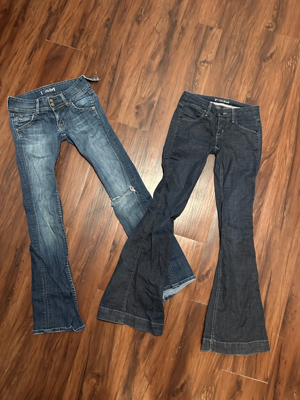 Hudson Jeans Pair — Dark Indigo and Medium Blue Flare Jeans